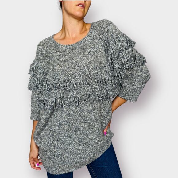 90s Bonnie Lee Leroy‎ Gray Fringe Sweater - Picture 1 of 8